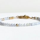 Blue Lace Agate Round 3-3.5mm Faceted beads adjustable stacking bracelet | STK-1616