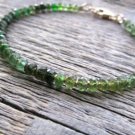 Green Tourmaline Rondelle 4mm Faceted beads adjustable stacking bracelet | STK-3439