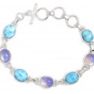 Larimar & Moonstone Oval 7x9mm Smooth beads adjustable stacking bracelet | STK-4409
