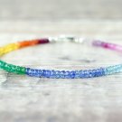 Multi Gemstone Rondelle 3-4mm Faceted beads adjustable stacking bracelet | STK-4747
