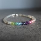 Multi Gemstone Rondelle 3-4mm Faceted beads adjustable stacking bracelet | STK-4763