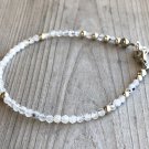 Rainbow Moonstone Round 3-4mm Faceted beads adjustable stacking bracelet | STK-5214
