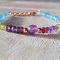 Apatite & Amethyst Round 3-4mm Faceted beads adjustable stacking bracelet | STK-0641