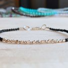 Black Tourmaline Round 2.5-3mm Faceted beads adjustable stacking bracelet | STK-1484