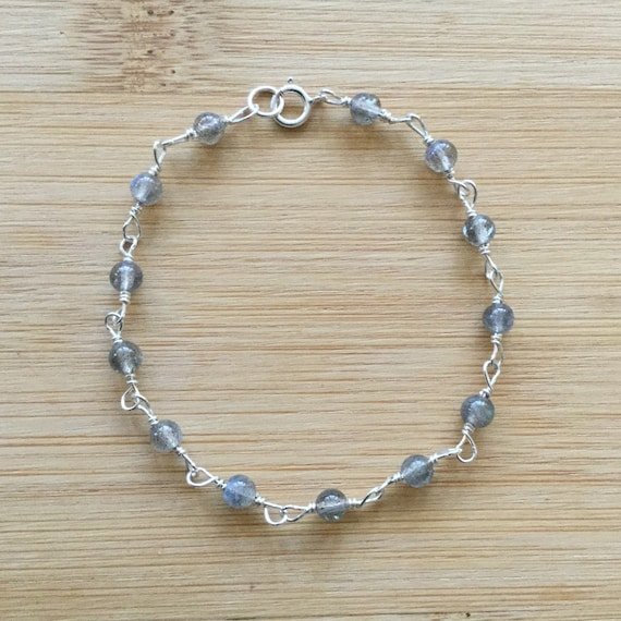 Blue Fire Labradorite Round 4mm Smooth beads adjustable stacking bracelet | STK-1579