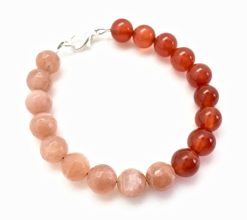 Sunstone & Carnelian Round 10mm Smooth beads adjustable stacking bracelet | STK-5492