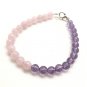 Amethyst & Rose Quartz Round 6mm Smooth beads adjustable stacking bracelet | STK-0455