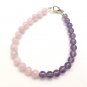 Amethyst & Rose Quartz Round 6mm Smooth beads adjustable stacking bracelet | STK-0455