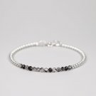 Black Rutile Quartz Round 3.5mm Faceted beads adjustable stacking bracelet | STK-1206