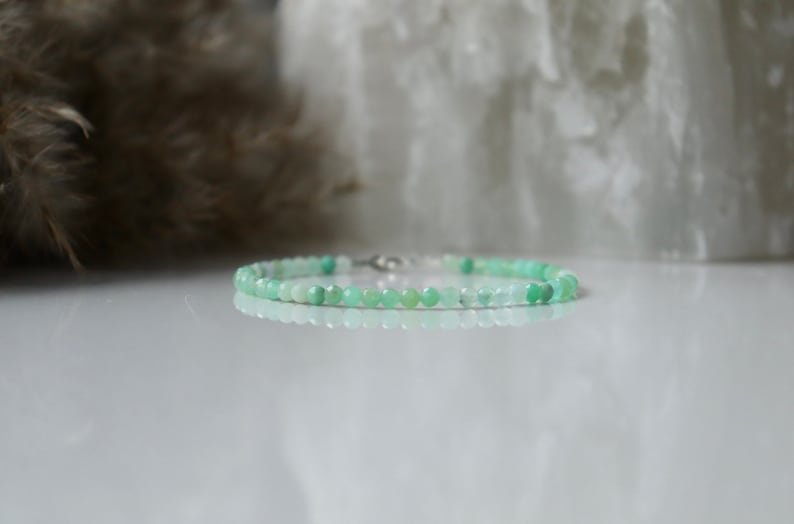 Chrysoprase Chalcedony Round 3mm Smooth beads adjustable stacking bracelet | STK-2093