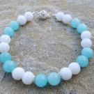 Amazonite & White Agate Round 8mm Smooth beads adjustable stacking bracelet | STK-0124