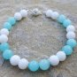 Amazonite & White Agate Round 8mm Smooth beads adjustable stacking bracelet | STK-0124