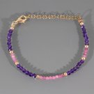 Amethyst & Pink Tourmaline Round 2mm Mix beads adjustable stacking bracelet | STK-0451