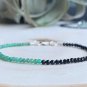 Emerald & Black Spinel Round 3mm Faceted beads adjustable stacking bracelet | STK-2533
