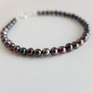 Fresh Water Black Pearl Round 4mm Smooth beads adjustable stacking bracelet | STK-2848