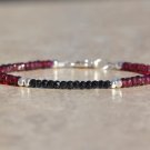 Garnet & Black Onyx Rondelle 3mm Faceted beads adjustable stacking bracelet | STK-3131