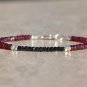 Garnet & Black Onyx Rondelle 3mm Faceted beads adjustable stacking bracelet | STK-3131
