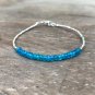 Neon Blue Apatite Rondelle 3-4mm Faceted beads adjustable stacking bracelet | STK-4982