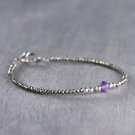 Pyrite With Amethyst Round 2-4mm Faceted beads adjustable stacking bracelet | STK-5172