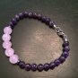 Amethyst & Rose Quartz Round 6-8mm Smooth beads adjustable stacking bracelet | STK-0456