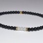 Black Onyx & White Agate Round 4mm Smooth beads adjustable stacking bracelet | STK-1154