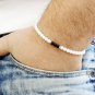 Black Onyx & White Agate Round 4mm Smooth beads adjustable stacking bracelet | STK-1155