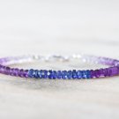 Amethyst & Blue Topaz Rondelle 3mm Faceted beads adjustable stacking bracelet | STK-0393