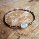 Aquamarine & Hematite Round 2-12mm Faceted beads adjustable stacking bracelet | STK-0917