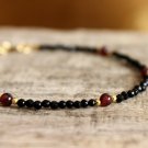 Black Onyx With Garnet Round 3-5mm Faceted beads adjustable stacking bracelet | STK-1157