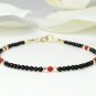 Black Onyx With Red Coral Round 3mm Smooth beads adjustable stacking bracelet | STK-1163
