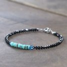 Black Spinel & Turquoise Mix 3-4mm Faceted beads adjustable stacking bracelet | STK-1441
