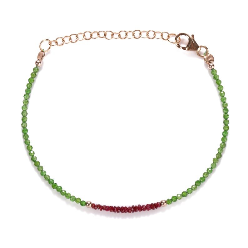 Chrome Diopside & Ruby Mix 2-2.5mm Faceted beads adjustable stacking bracelet | STK-2012