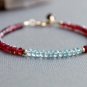 Garnet & Aquamarine Rondelle 3-4mm Faceted beads adjustable stacking bracelet | STK-3127
