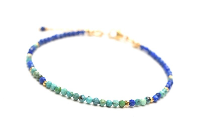 Lapis Lazuli & Turquoise Round 3mm Faceted beads adjustable stacking bracelet | STK-4332