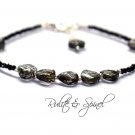 Black Rutile & Black Spinel Mix 2-7x7mm Mix beads adjustable stacking bracelet | STK-1208
