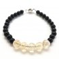 Citrine & Black Obsidian Round 6-8mm Smooth beads adjustable stacking bracelet | STK-2222