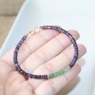 Iolite & Green Emerald Rondelle 3mm Faceted beads adjustable stacking bracelet | STK-3739