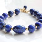 Lapis Lazuli Round & Oval 8-10x12mm Faceted beads adjustable stacking bracelet | STK-4213