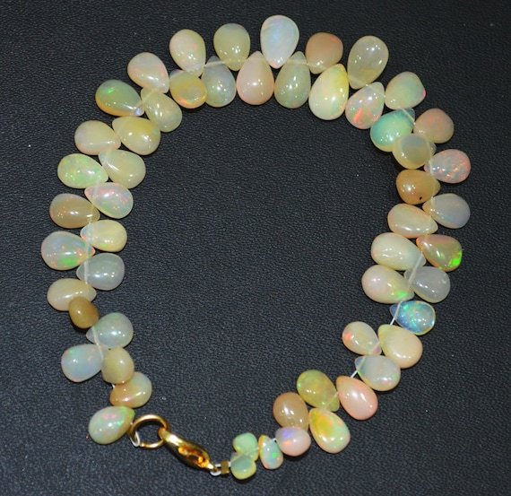 Multi Ethiopian Opal Pear 4x6-7x10mm Smooth beads adjustable stacking bracelet | STK-4721