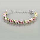 Multi Tourmaline & Pearl Round 3-4mm Smooth beads adjustable stacking bracelet | STK-4923
