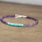 Turquoise & Amethyst Rondelle 3-4mm Faceted beads adjustable stacking bracelet | STK-5580