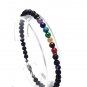 7 Stone Chakra & Black Lava Round 4mm Smooth beads adjustable stacking bracelet | STK-0019