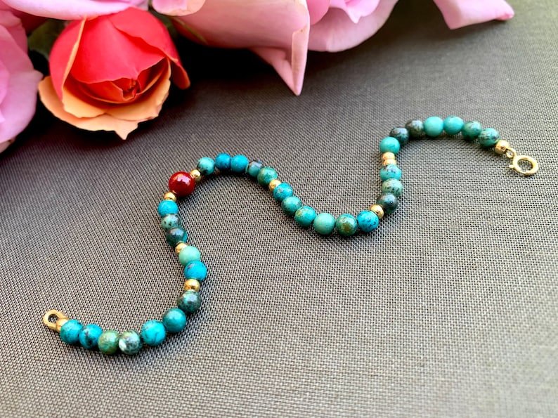 African Turquoise With Ruby Round 6mm Smooth beads adjustable stacking bracelet | STK-0045