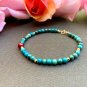 African Turquoise With Ruby Round 6mm Smooth beads adjustable stacking bracelet | STK-0045