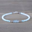 Amazonite & Aquamarine Round 4.5-5mm Faceted beads adjustable stacking bracelet | STK-0122