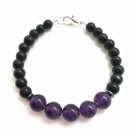 Amethyst & Black Obsidian Round 6-8mm Smooth beads adjustable stacking bracelet | STK-0379