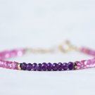 Amethyst & Pink Topaz Rondelle 3-4mm Faceted beads adjustable stacking bracelet | STK-0450