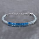 Aquamarine & Blue Topaz Rondelle 3mm Faceted beads adjustable stacking bracelet | STK-0880