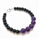 Black Obsidian & Amethyst Round 6-8mm Smooth beads adjustable stacking bracelet | STK-1083