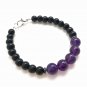Black Obsidian & Amethyst Round 6-8mm Smooth beads adjustable stacking bracelet | STK-1083